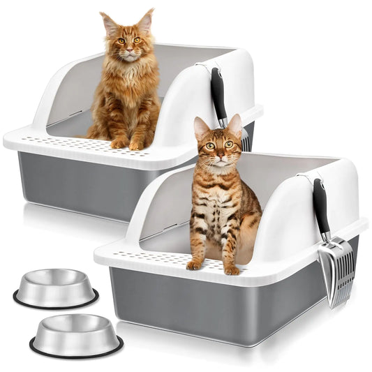 Two Pack Stainless Steel Cat Litter Box XL