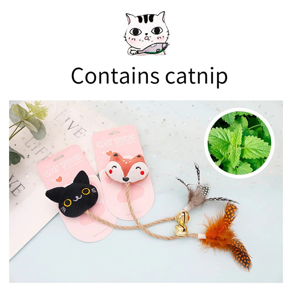 Funny Cat Toy with Feather, Bell, & Hemp Rope