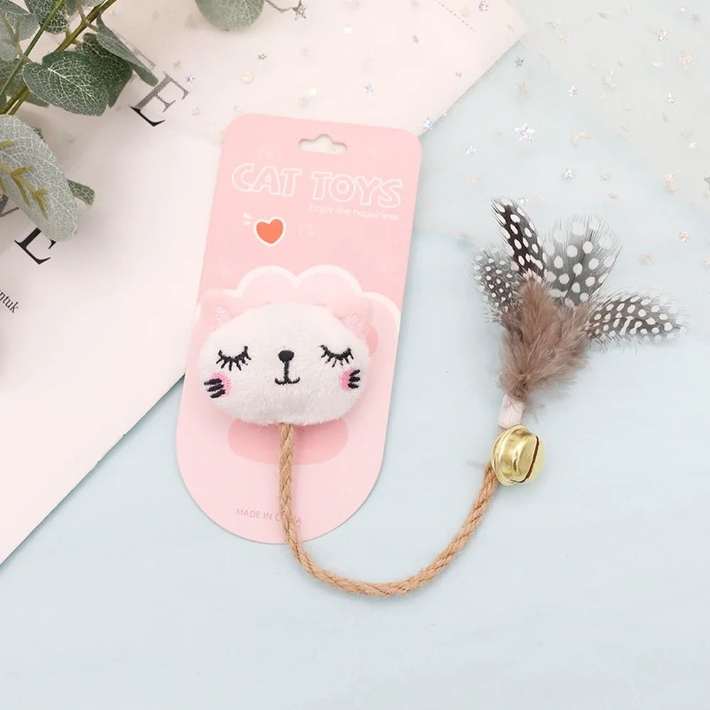 Funny Cat Toy with Feather, Bell, & Hemp Rope