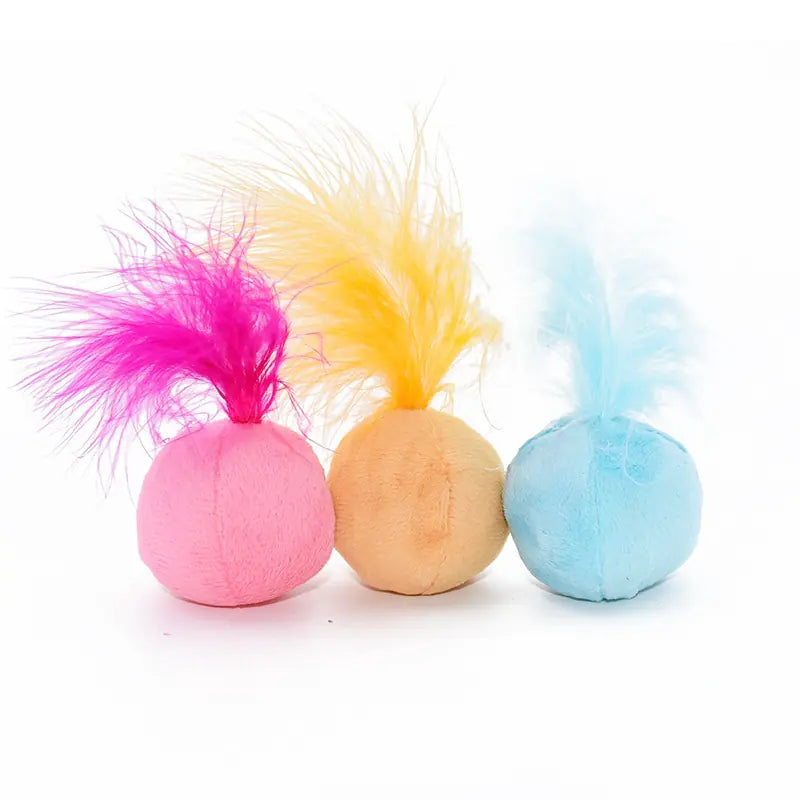 Sounding Catnip Ball Toy with Bell and Feather