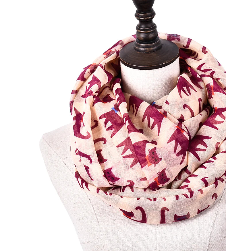 Cartoon Cat Print Scarf - Bali Style Silk Scarf