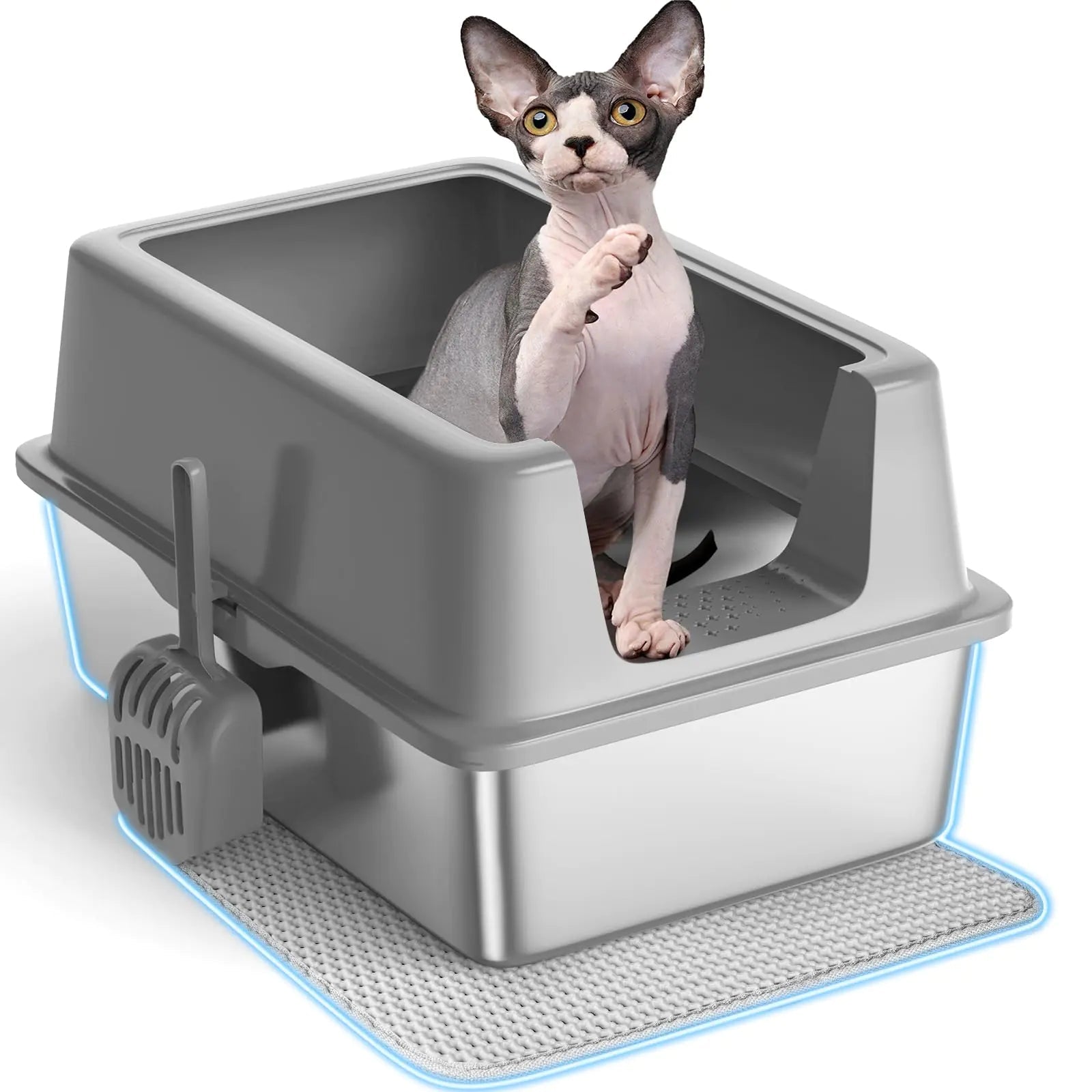 1 Stainless Steel Cat Litter Box with Lid XXL - Feline the Love