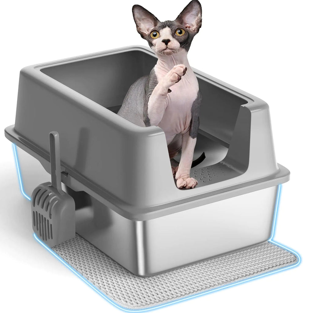 1 Stainless Steel Cat Litter Box with Lid XXL - Feline the Love