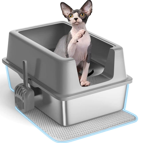 1 Stainless Steel Cat Litter Box with Lid XXL - Feline the Love