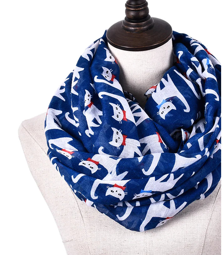 Cartoon Cat Print Scarf - Bali Style Silk Scarf