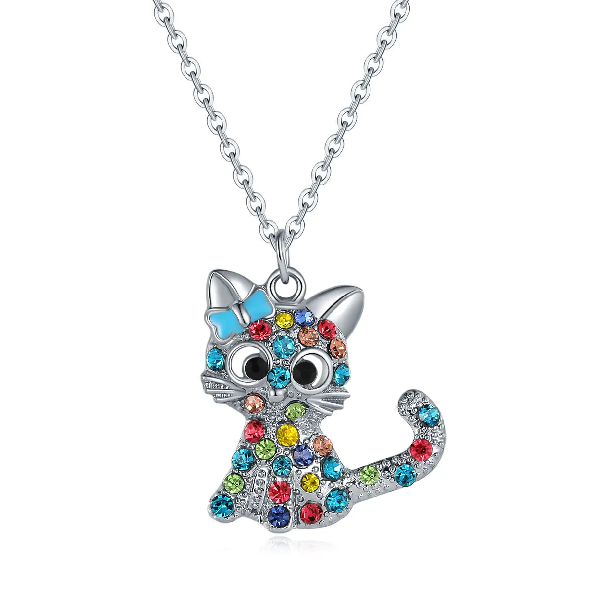 Cat-Themed Jewelry Set: Ring, Earrings, Necklace, Bracelet