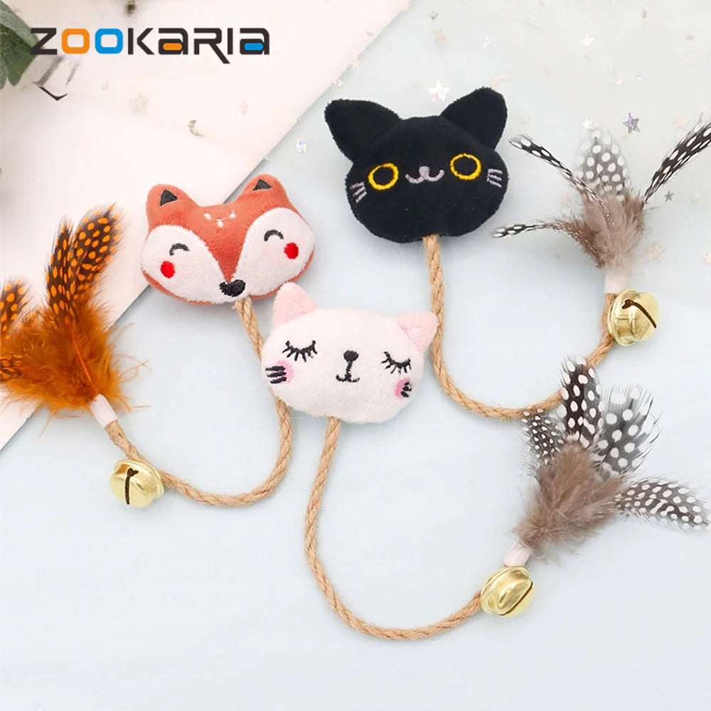 Funny Cat Toy with Feather, Bell, & Hemp Rope