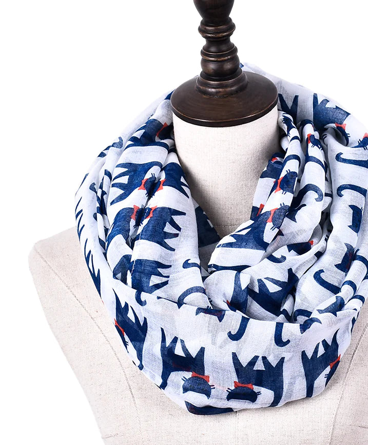 Cartoon Cat Print Scarf - Bali Style Silk Scarf