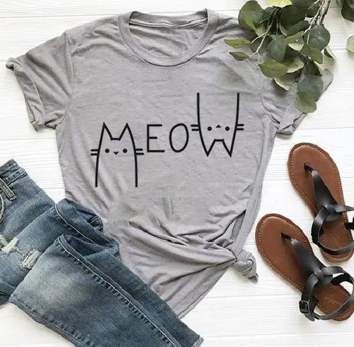 Cat T-Shirt with Letter Print Design
