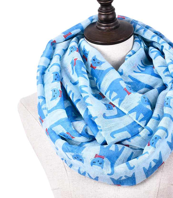Cartoon Cat Print Scarf - Bali Style Silk Scarf