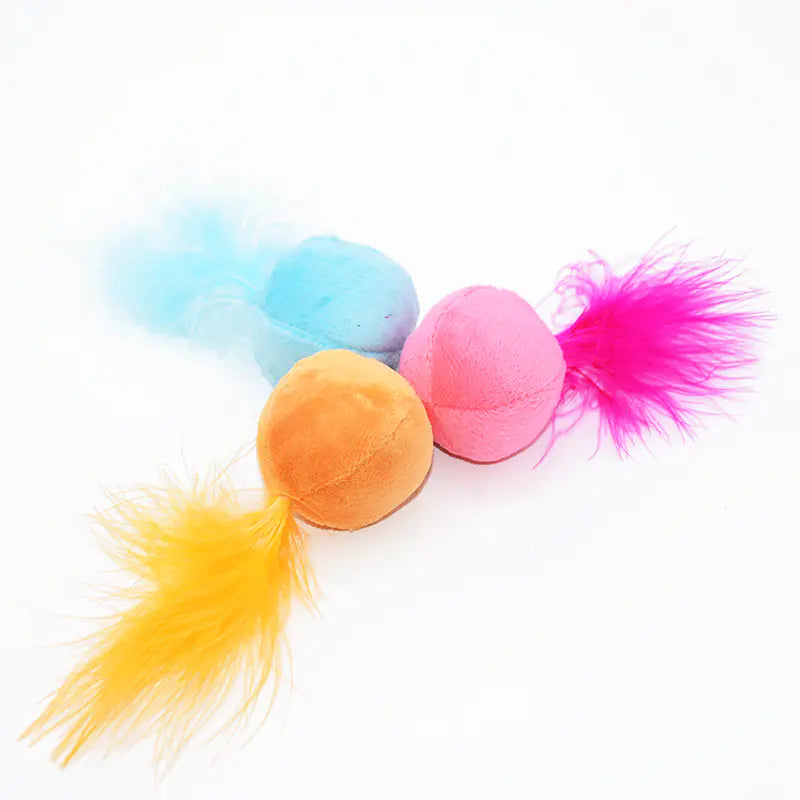 Sounding Catnip Ball Toy with Bell and Feather