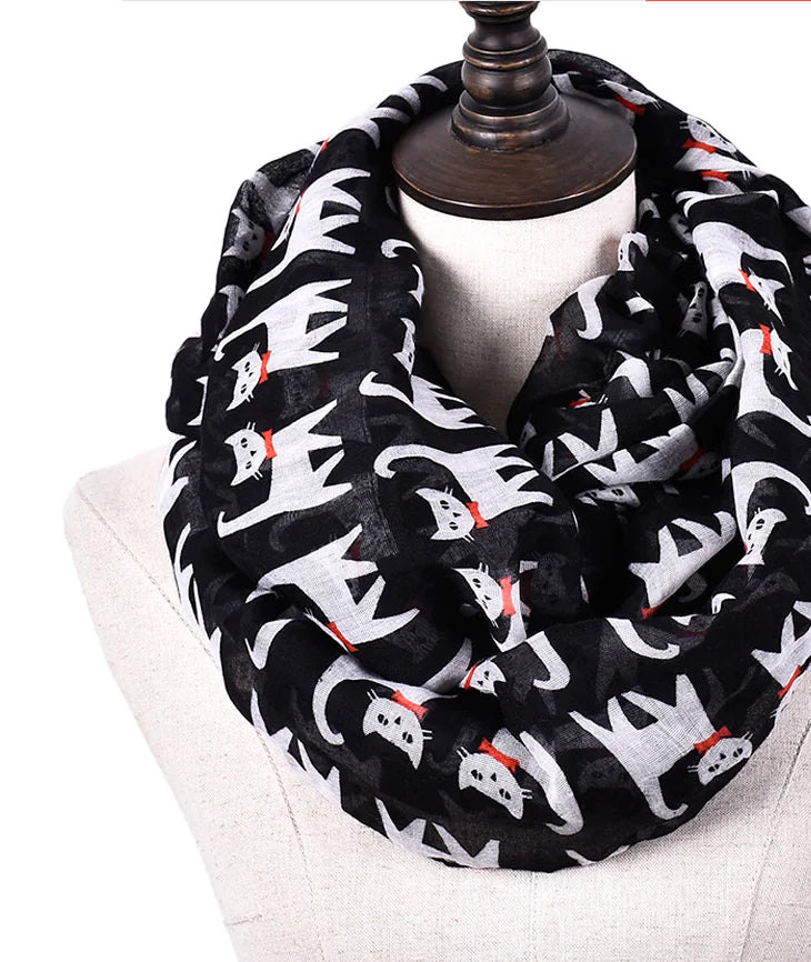 Cartoon Cat Print Scarf - Bali Style Silk Scarf