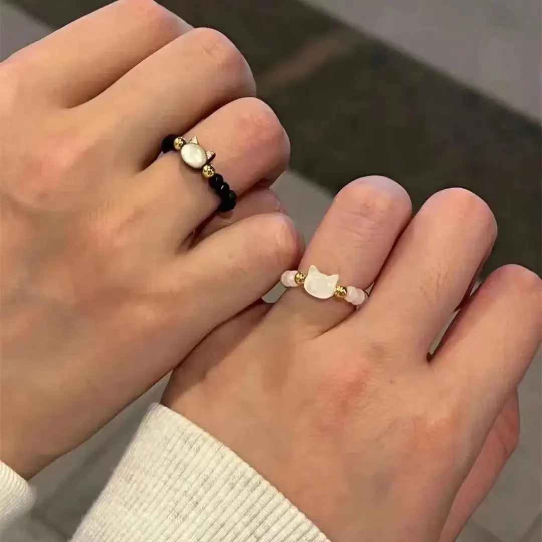 Cute Shell Cat Couple Rings