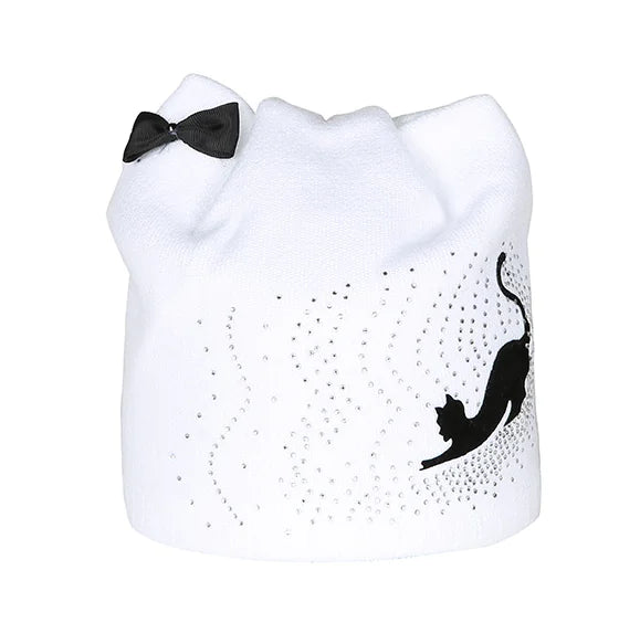 Knit Hat with Cat Ears and Bow - Little Black Cat