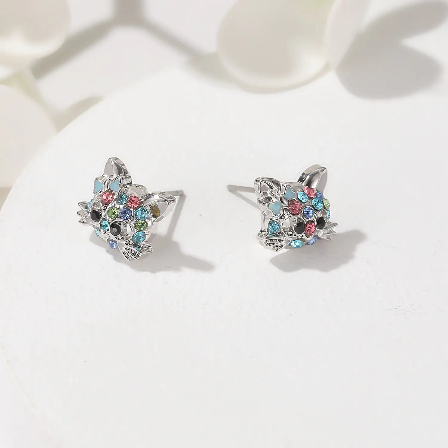 Cat-Themed Jewelry Set: Ring, Earrings, Necklace, Bracelet