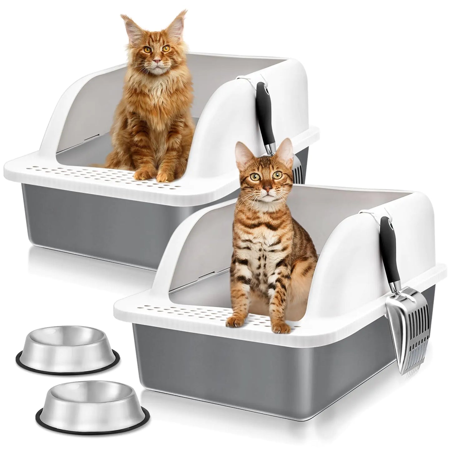 Two Pack Stainless Steel Cat Litter Box XL