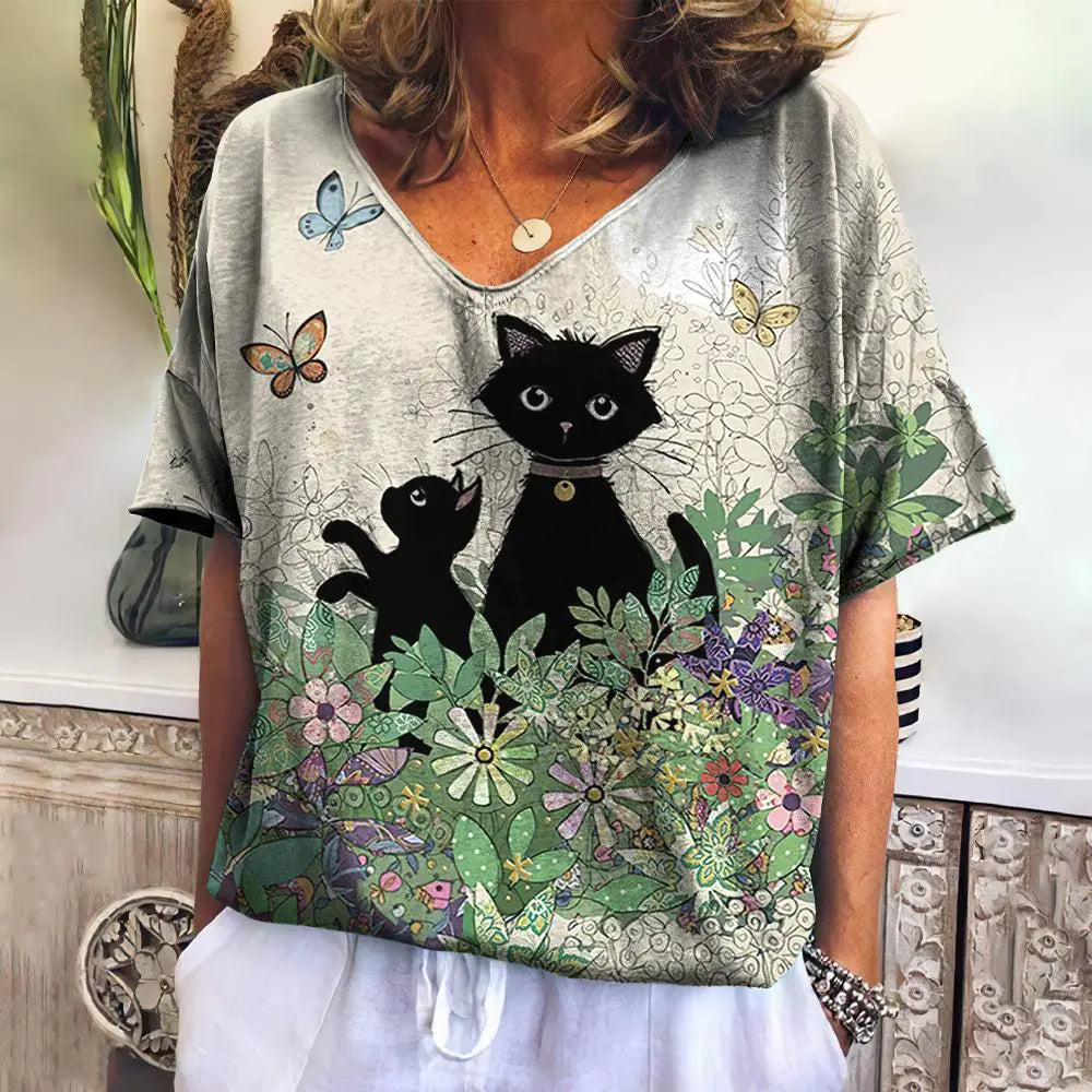 2023 Women's Cat 3D Printed V-Neck T-Shirt
