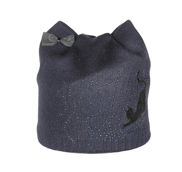 Knit Hat with Cat Ears and Bow - Little Black Cat