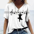 Cute Cartoon Cat V Neck Women's T-shirt - Feline the Love