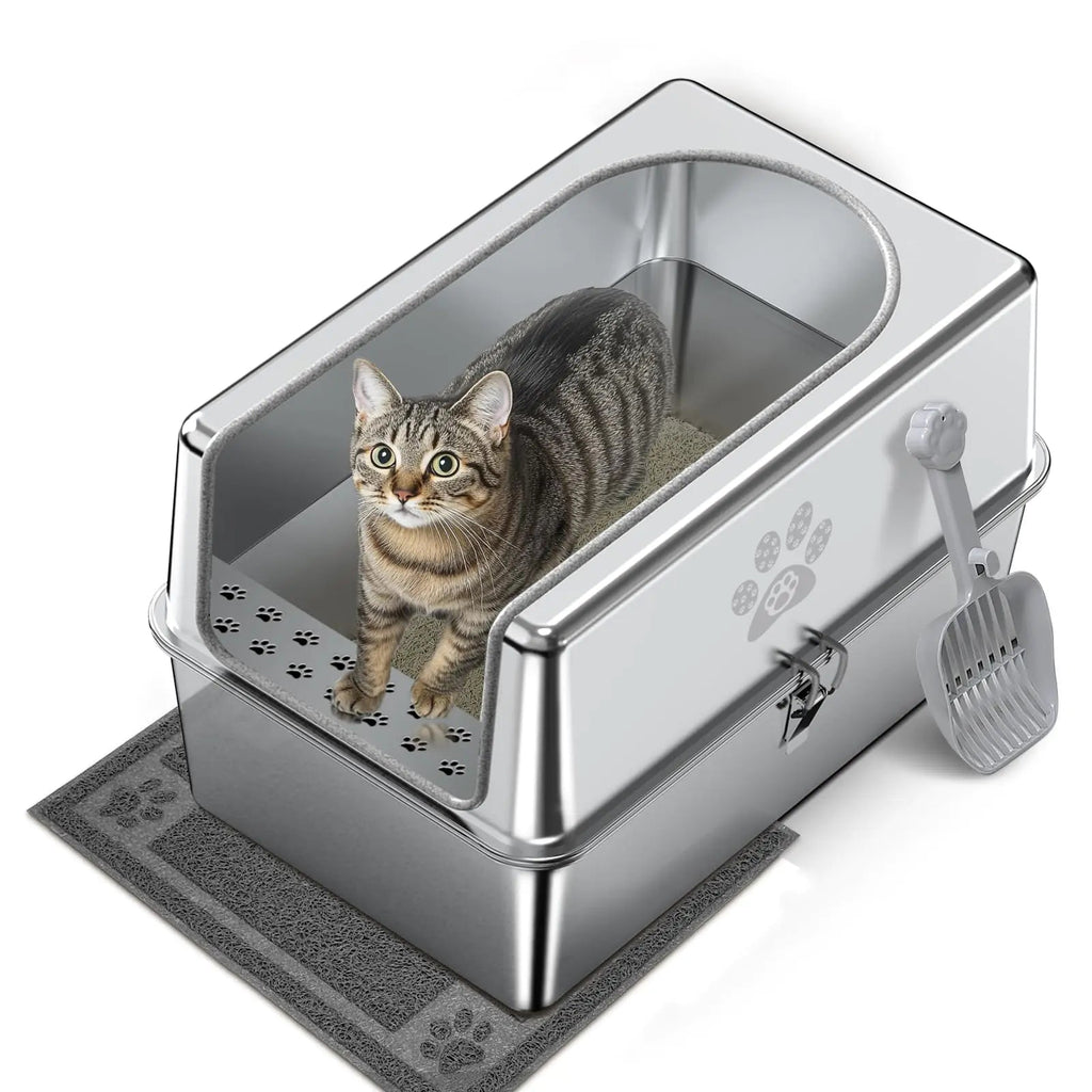Enclosed Stainless Steel Cat Litter Box - Feline the Love
