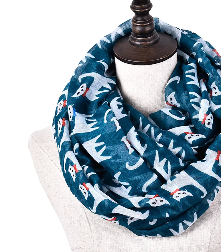 Cartoon Cat Print Scarf - Bali Style Silk Scarf