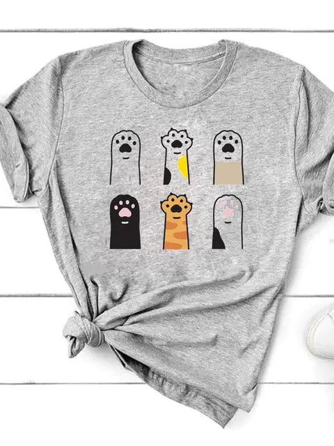 Graphic Cat Print T-Shirt for Women - Short Sleeve - Feline the Love