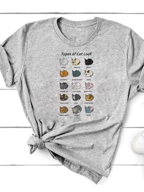 Graphic Cat Print T-Shirt for Women - Short Sleeve - Feline the Love