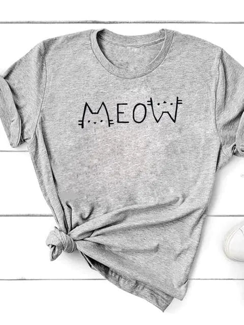Graphic Cat Print T-Shirt for Women - Short Sleeve - Feline the Love