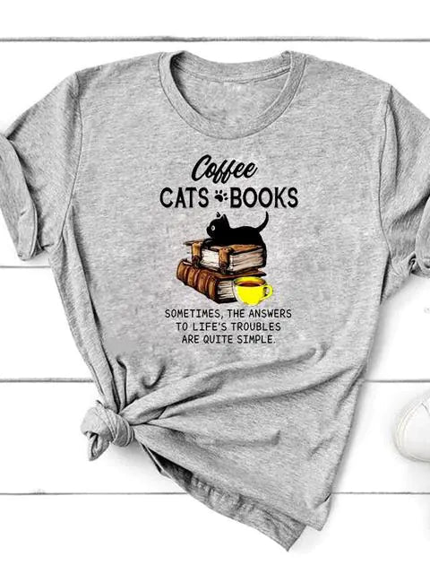 Graphic Cat Print T-Shirt for Women - Short Sleeve - Feline the Love