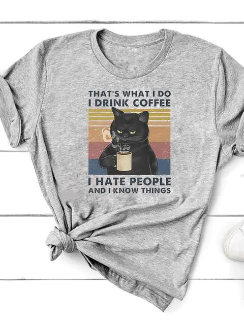 Graphic Cat Print T-Shirt for Women - Short Sleeve - Feline the Love