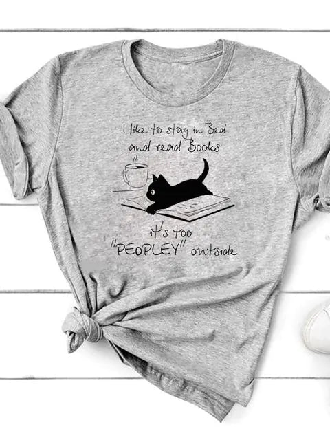 Graphic Cat Print T-Shirt for Women - Short Sleeve - Feline the Love