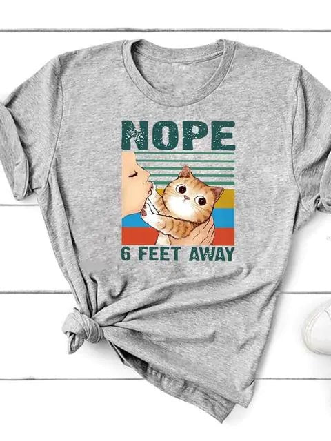 Graphic Cat Print T-Shirt for Women - Short Sleeve - Feline the Love