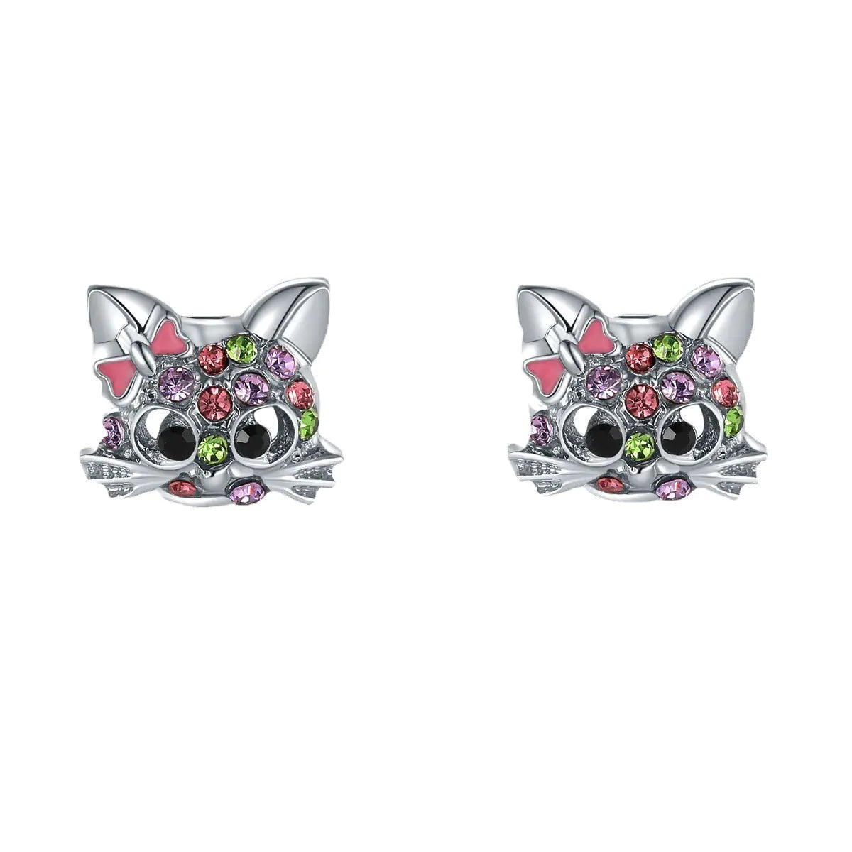 Cat-Themed Jewelry Set: Ring, Earrings, Necklace, Bracelet