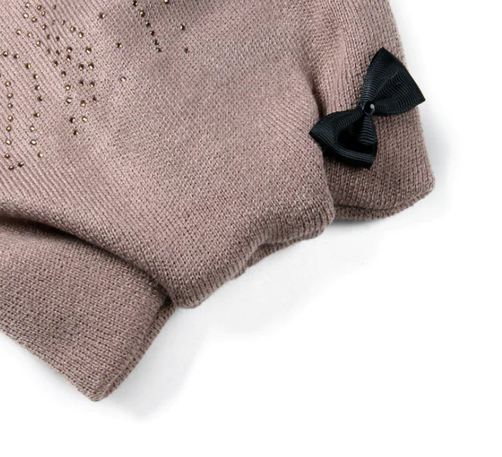 Knit Hat with Cat Ears and Bow - Little Black Cat