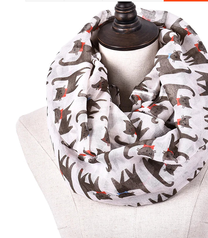 Cartoon Cat Print Scarf - Bali Style Silk Scarf