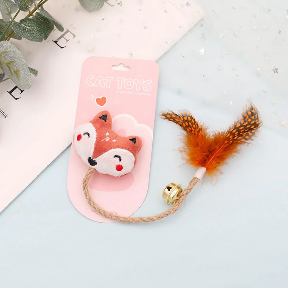 Funny Cat Toy with Feather, Bell, & Hemp Rope